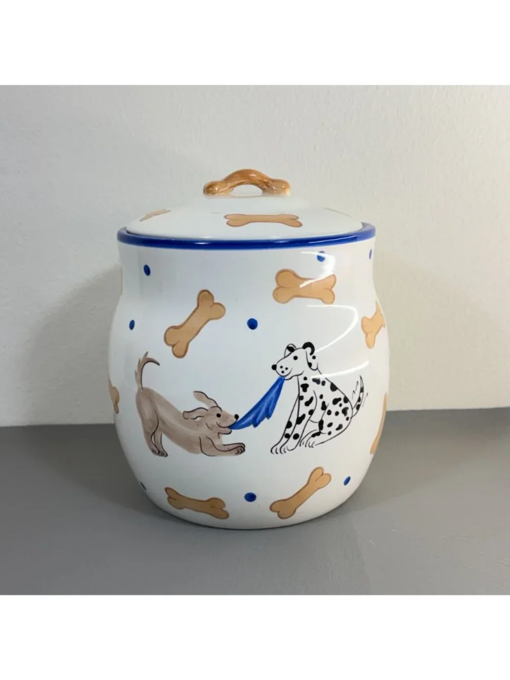 Vintage Ceramic Dog Treat Jar Dalmatian Bones Polka Dot Inspirado Canister 9.5